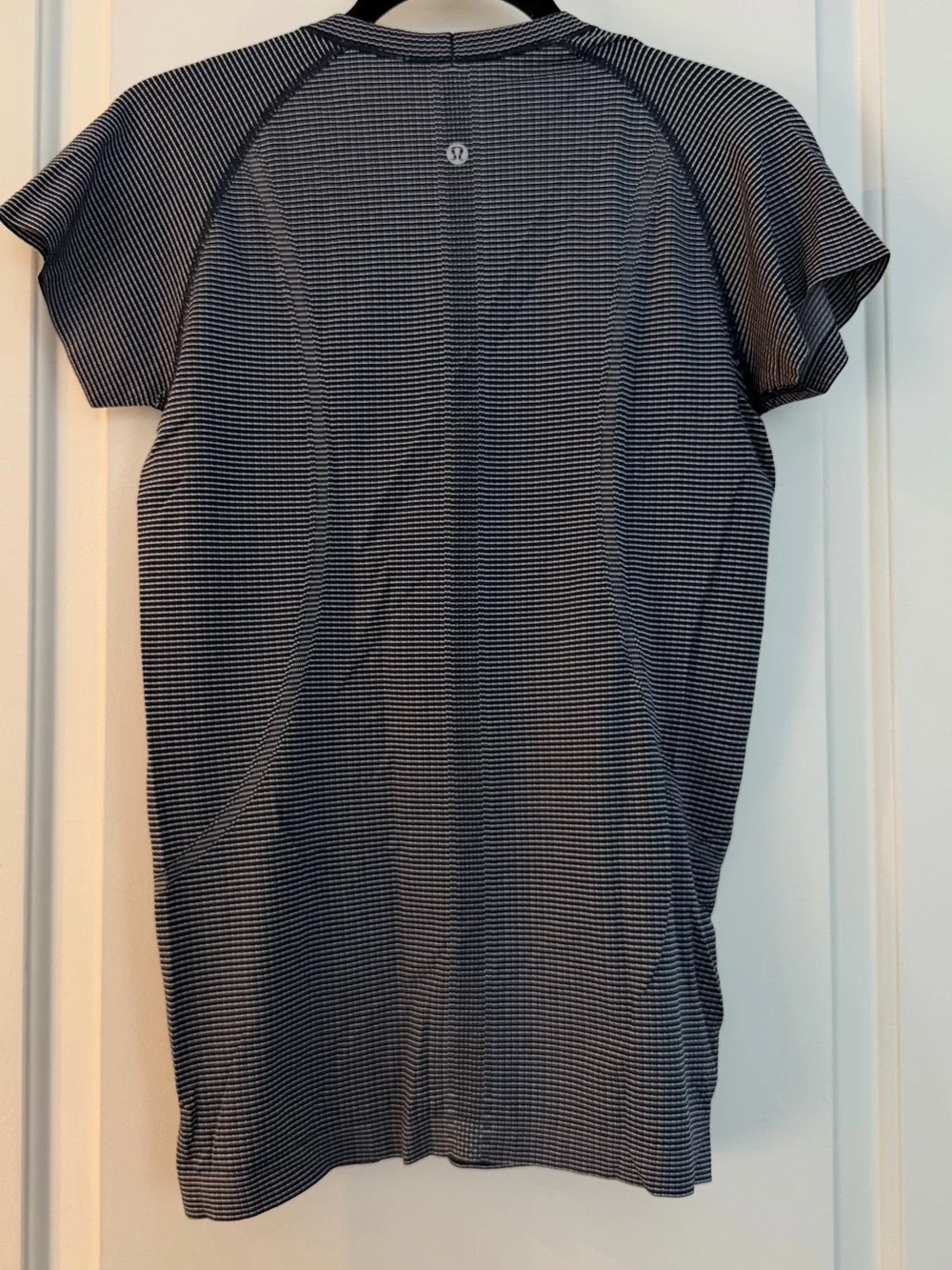 lululemon short sleeve swiftly tech crew in navy and white stripes
